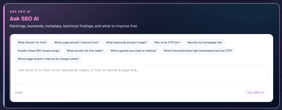 Ask SEO AI workspace in Commit Happens