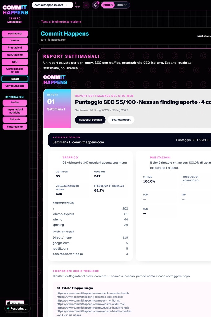 Larger Esempio di report sullo stato di salute del sito con un punteggio e risultati prioritari