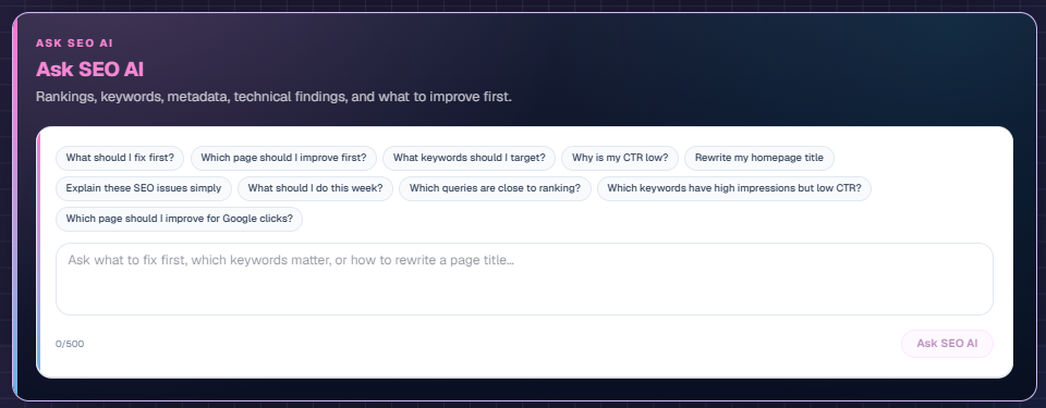 Ask SEO AI workspace in Commit Happens